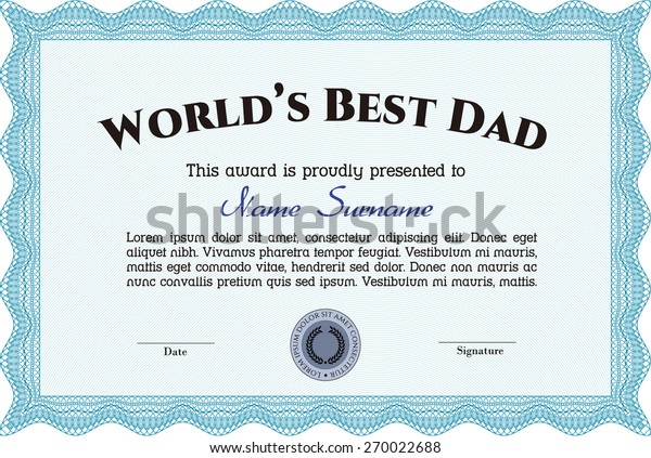 Worlds Best Father Award Certificate Stock Vector (Royalty Free ...