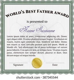 World's Best Father Award. Cordial design. Easy to print. Detailed. 