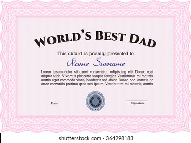 World's Best Father Award. Detailed.With linear background. Artistry design. 
