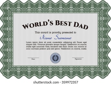 World's Best Father Award. With great quality guilloche pattern. Vector illustration.Elegant design. 
