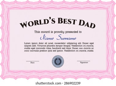 World's Best Father Award Template. Border, frame.Elegant design. With background. 
