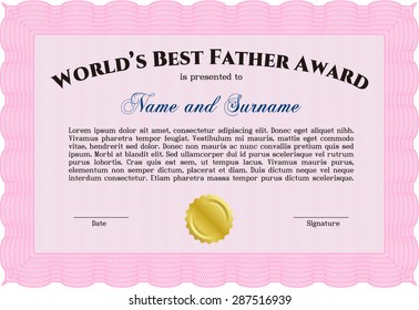 World's Best Father Award Template. Detailed.With linear background. Excellent design. 