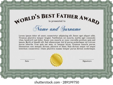 World's Best Father Award Template. Customizable, Easy to edit and change colors.Artistry design. With great quality guilloche pattern. 
