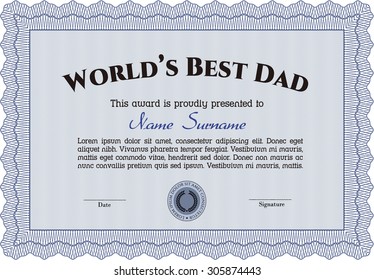 World's Best Father Award Template. Beauty design. Complex background. Border, frame.