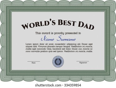 World's Best Father Award Template. Complex background. Border, frame.Complex design. 