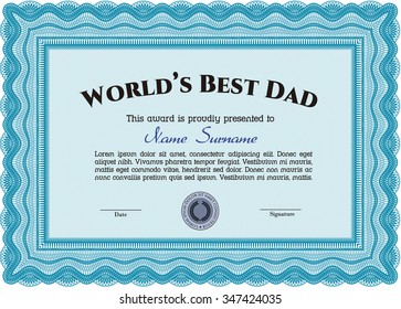 World's Best Father Award Template. Excellent design. Border, frame.With linear background. 