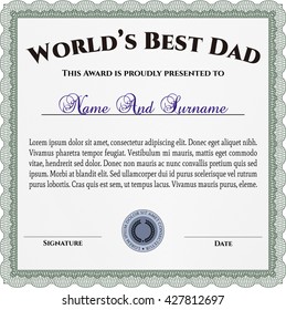 World's Best Father Award Template. Lovely design. Customizable, Easy to edit and change colors. Complex background. 