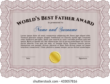 World's Best Father Award Template. Lovely design. Complex background. Customizable, Easy to edit and change colors. 