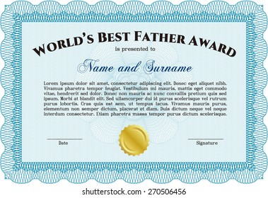 World's best father certificate award template (sky blue)