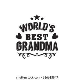 worlds best grandma handwritten in black brush ink lettering text, typographic design badges in calligraphy style, vector illustration on white background