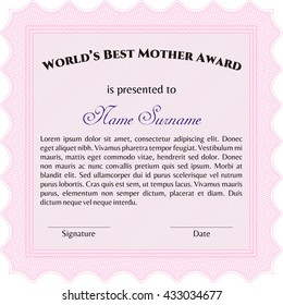 World's Best Mom Award. Complex design. Printer friendly. Detailed. 