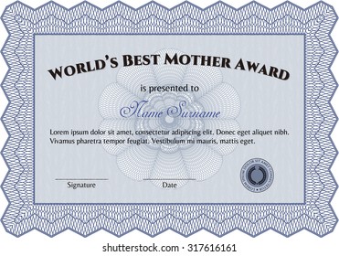 World's Best Mom Award. Cordial design. With linear background. Vector illustration.