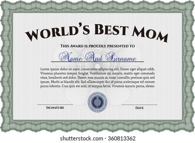 World's Best Mom Award. Customizable, Easy to edit and change colors.With complex linear background. Excellent design. 