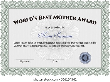 World's Best Mom Award. Customizable, Easy to edit and change colors.Easy to print. Excellent complex design. 