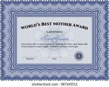 World's Best Mom Award. Detailed. Complex design. Printer friendly. 