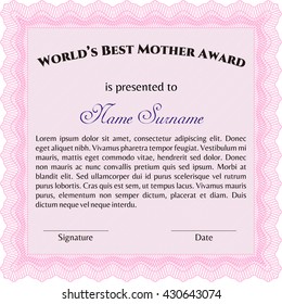 World's Best Mom Award. Detailed. Printer friendly. Complex design. 