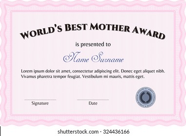 World's Best Mom Award. Detailed.Sophisticated design. Easy to print. 