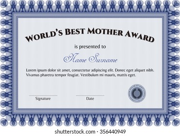 World's Best Mom Award. Nice design. Vector illustration.With complex linear background. 