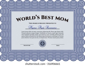World's Best Mom Award. Printer friendly. Border, frame.Excellent design. 