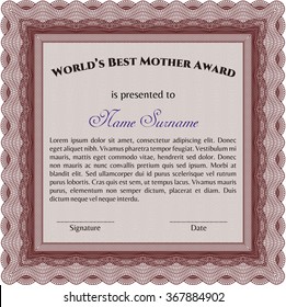 World's Best Mom Award. Printer friendly. Border, frame.Excellent design. 