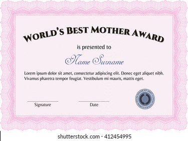 World's Best Mom Award. Printer friendly. Nice design. Detailed. 
