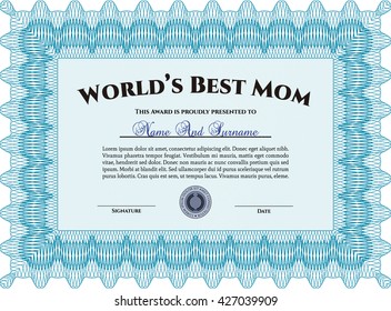 World's Best Mom Award. Printer friendly. Complex design. Detailed. 