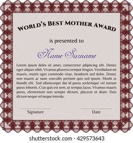 World's Best Mom Award. Printer friendly. Detailed. Complex design. 