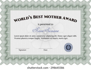 World's Best Mom Award Template. Beauty design. Border, frame.With background. 