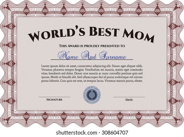 World's Best Mom Award Template. Easy to print. Customizable, Easy to edit and change colors.Complex design. 