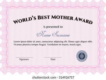 World's Best Mom Award Template. Good design. With background. Detailed.