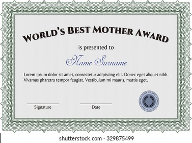 World's Best Mom Award Template. Lovely design. Border, frame.Easy to print. 