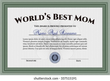 World's Best Mom Award Template. Retro design. Detailed.Complex background. 