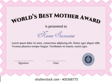 World's Best Mom Award Template. With background. Cordial design. Customizable, Easy to edit and change colors. 