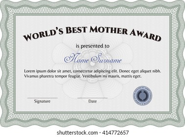 World's Best Mom Award Template. Good design. With complex background. Customizable, Easy to edit and change colors. 