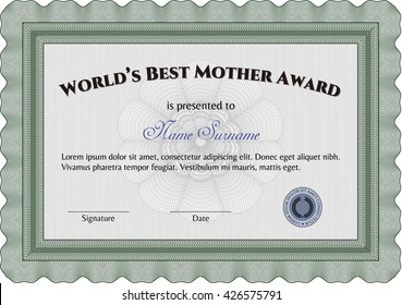 World's Best Mom Award Template. Customizable, Easy to edit and change colors. Good design. With background. 