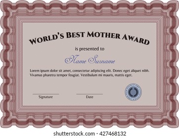 World's Best Mom Award Template. Good design. Customizable, Easy to edit and change colors. With complex background. 