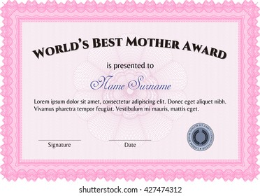 World's Best Mom Award Template. With background. Good design. Customizable, Easy to edit and change colors. 