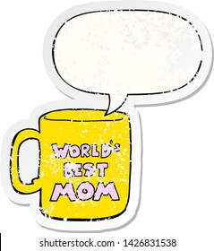 worlds best mom mug with speech bubble distressed distressed old sticker