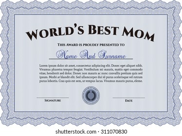 World's Best Mother Award. Border, frame.Excellent design. With linear background. 