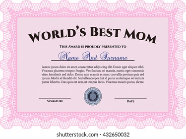 World's Best Mother Award. Detailed. Nice design. Easy to print. 