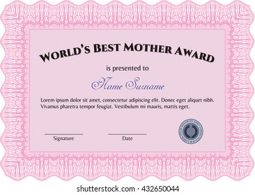 World's Best Mother Award. Detailed. Nice design. Easy to print. 