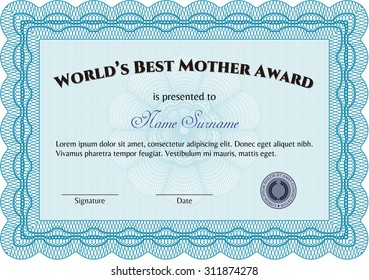 World's Best Mother Award. Elegant design. Customizable, Easy to edit and change colors.With quality background. 