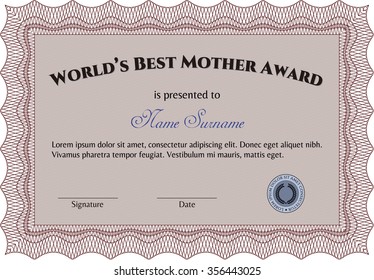 World's Best Mother Award. Nice design. Vector illustration.With linear background. 