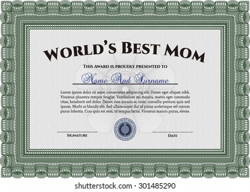 World's Best Mother Award Template. Retro design. Vector illustration.Complex background. 