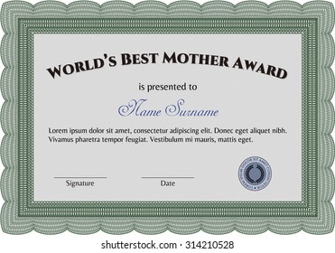 World's Best Mother Award Template. Detailed.Complex background. Elegant design. 