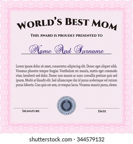 World's Best Mother Award Template. Beauty design. Border, frame.With quality background. 