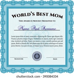 World's Best Mother Award Template. With complex background. Customizable, Easy to edit and change colors. Excellent design. 