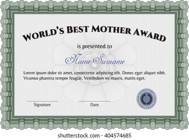 World's Best Mother Award Template. Customizable, Easy to edit and change colors. Excellent design. With complex background. 