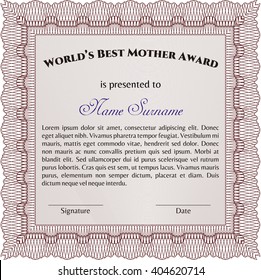 World's Best Mother Award Template. Complex background. Lovely design. Customizable, Easy to edit and change colors. 