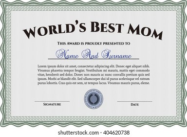 World's Best Mother Award Template. Complex background. Lovely design. Customizable, Easy to edit and change colors. 